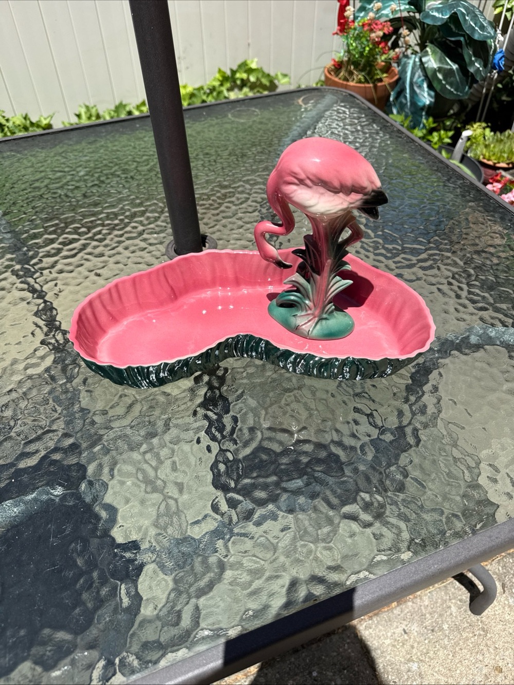 Vintage Maddux of California ceramic flamingo and pond dish.